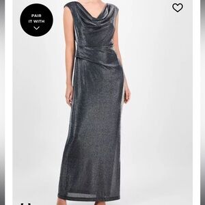 Connected Apparel Metallic Gray Maxi Dress